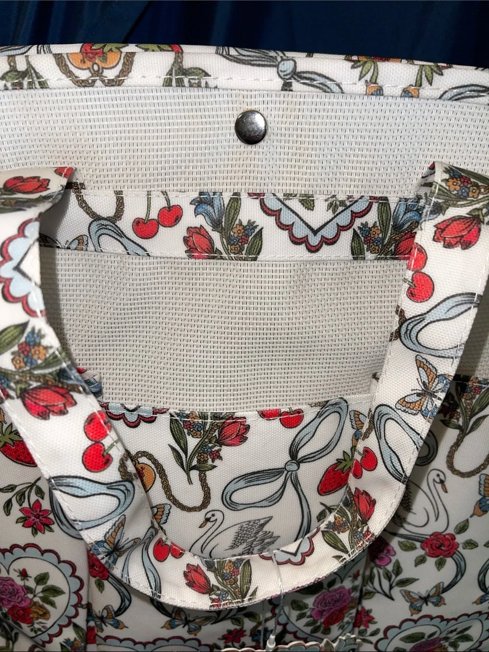 Floral Heart & Swans Shower Tote Bag in White with Pink and Red Accents